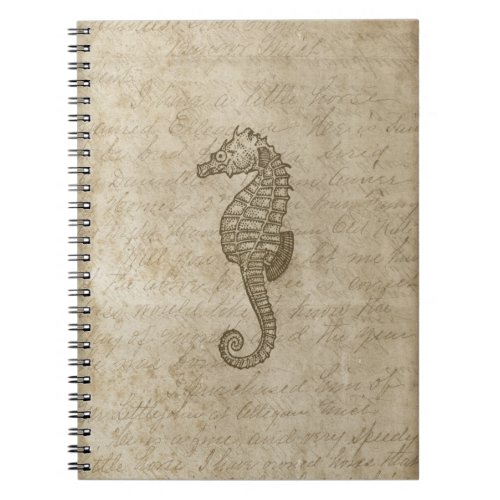 Seahorse Grunge Script Vintage Sea Creature Paper Notebook