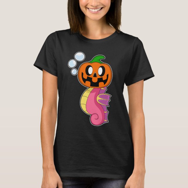 Seahorse Halloween Pumpkin T-Shirt (Front)