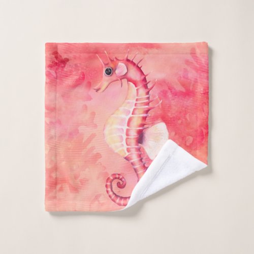 Seahorse Hot Pink Watercolor Bright Colorful Ocean Wash Cloth