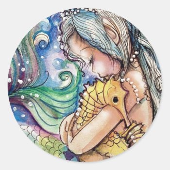 Seahorse Hugs Mermaid Sticker by Creechers at Zazzle
