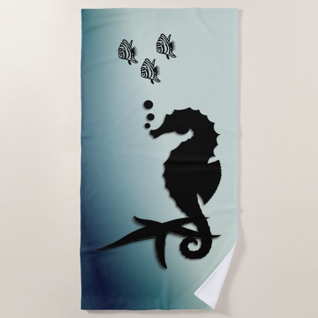 Seahorse Into the Green Beach Towel (Front)