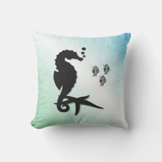 Seahorse Into the Green Outdoor Pillow