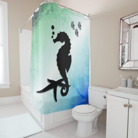 Seahorse Into the Green Shower Curtain