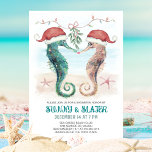 Seahorse Kiss Coastal Christmas Couples Shower  Invitation<br><div class="desc">Coastal theme couples shower invitation featuring watercolor seahorses in Santa hats kissing under mistletoe on a tropical beach. Perfect for winter and Christmas time celebrations. Art by KL Stock.</div>