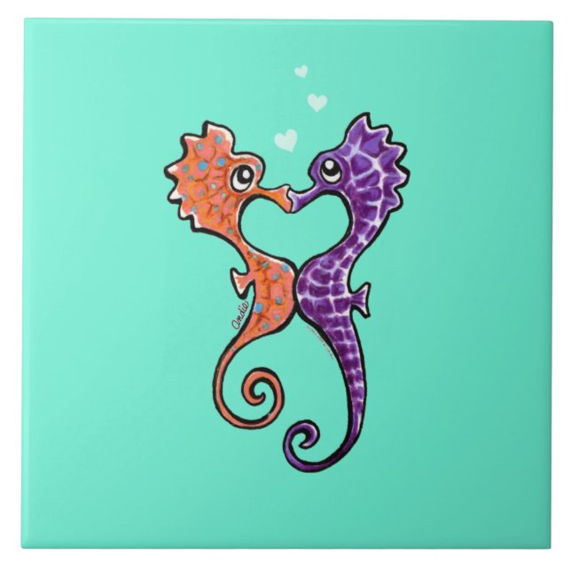Seahorse Kiss Off-Leash Art™ Ceramic Tile (Front)