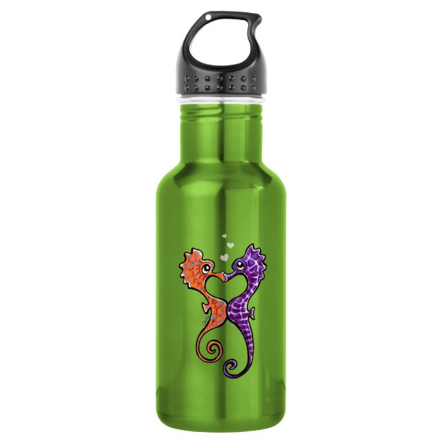 Seahorse Kiss Off-Leash Art™ Stainless Steel Water Bottle (Front)