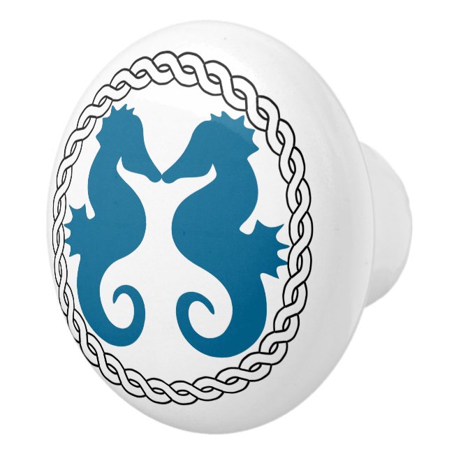 Seahorse Kiss Teal Ceramic Knob