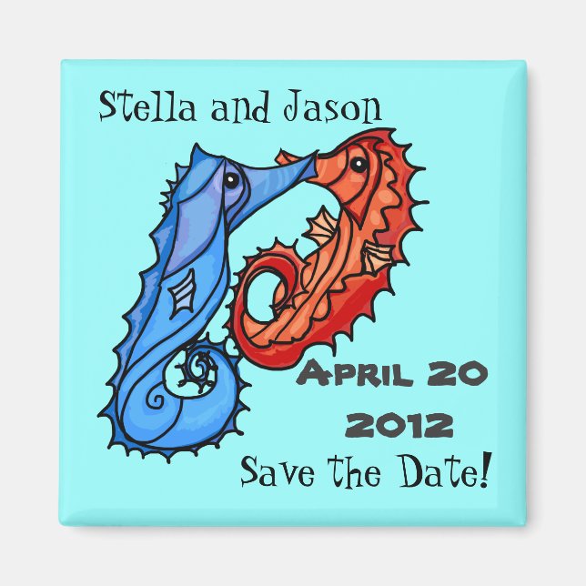 Seahorse kisses save the date magnet (Front)