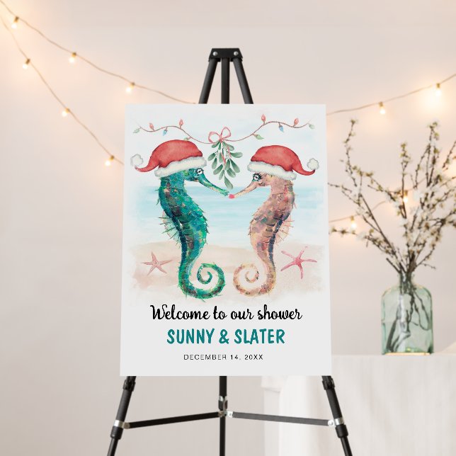 Seahorse Kissing Beach Christmas Couples Shower Foam Board (In Situ (Stand))