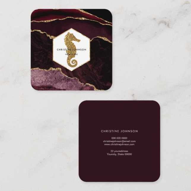 seahorse logo square business card (Front/Back)