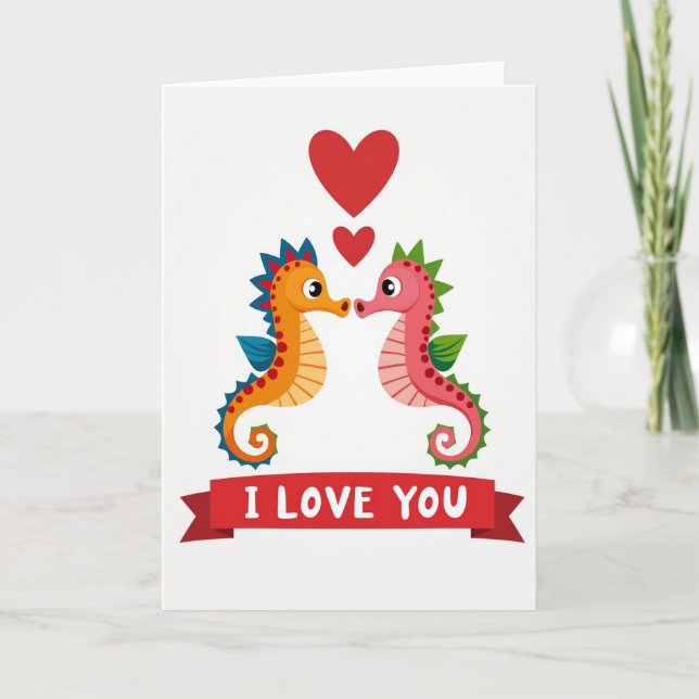 Seahorse Love Glitter Texture Card (Front)