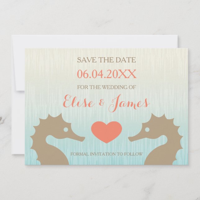 Seahorse Love Nautical Wedding Save The Date (Front)