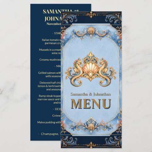 Seahorse luxury beach menu vintage shell