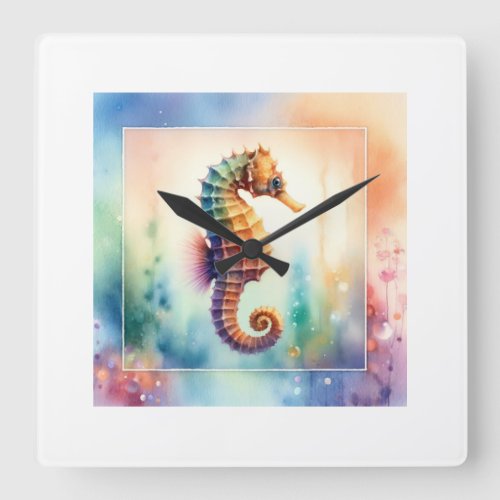 Seahorse Magic AREF1204 _ Watercolor Square Wall Clock