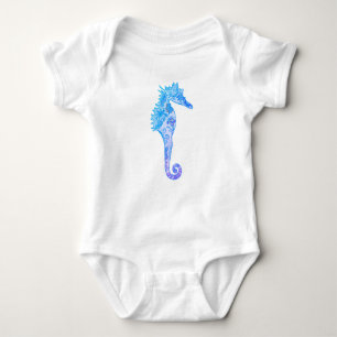 Seahorse mandala drawing baby bodysuit