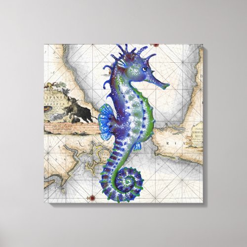 Seahorse Map Gibraltar Canvas Print