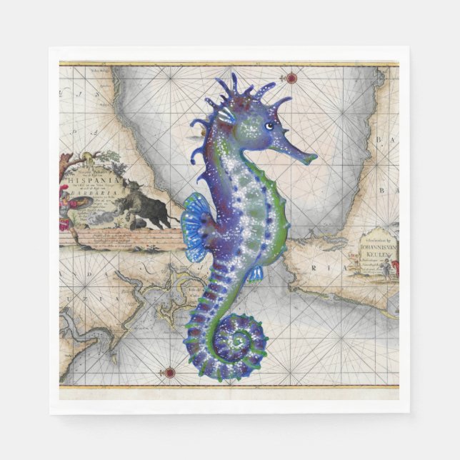 Seahorse Map Gibraltar Paper Napkins (Front)