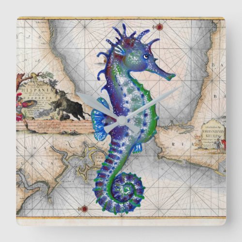 Seahorse Map Gibraltar Square Wall Clock