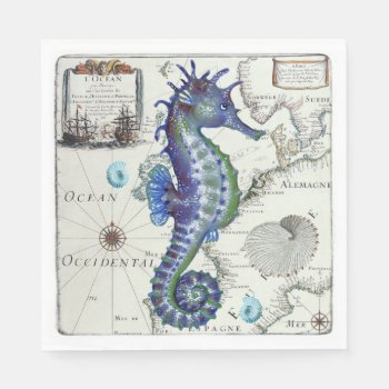 Seahorse Map Vintage Blue Paper Napkins by EveyArtStore at Zazzle