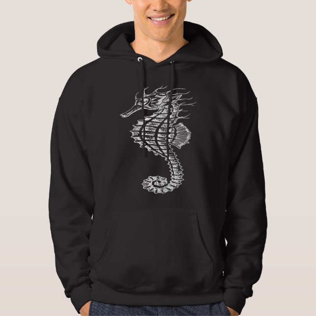 Seahorse Marine Fish in White Hoodie (Front)