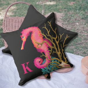 Seahorse Marine Pink Coastal Outdoor Pillow