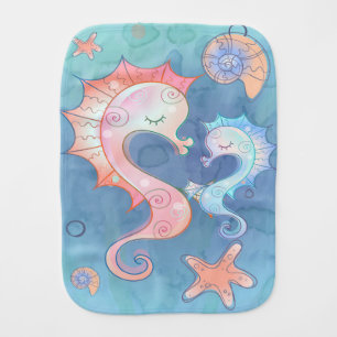 Seahorse Mom And Baby Gift For Kids Burp Cloth