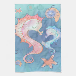 Seahorse Mom And Baby   Gift For Kids Kitchen Towel