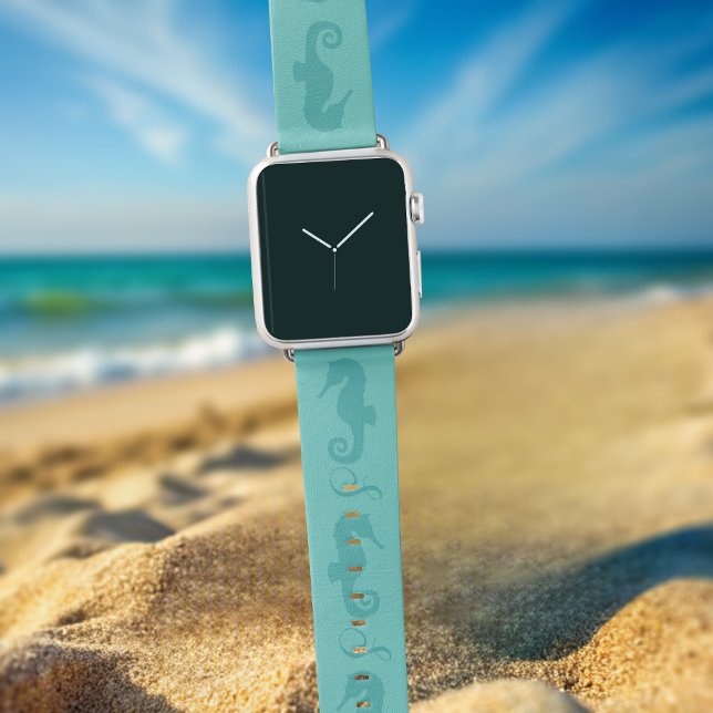 Seahorse Monogram Turquoise Apple Watch Band (Love seahorses? Add your initial to this cute turquoise watch band!)
