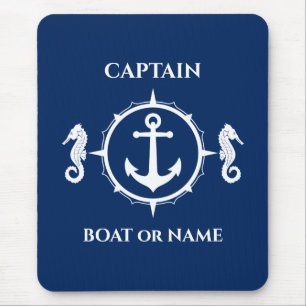 Seahorse Nautical Anchor Captain Boat or Name Blue Mouse Pad