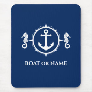 Seahorse Nautical Anchor Your Boat or Name Navy Mouse Pad