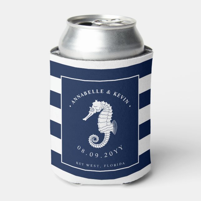 Seahorse | Nautical Themed Wedding Can Cooler (Can Front)