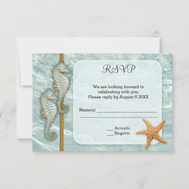 Seahorse Nautical Wedding Enclosure RSVP Card (Front)