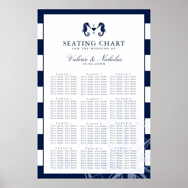 Seahorse | Nautical Wedding | Seating Chart (Front)