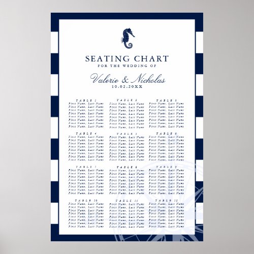 Seahorse  Nautical Wedding  Seating Chart White