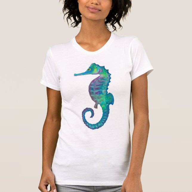 Seahorse navy blue and green watercolor T-Shirt (Front)