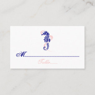 Seahorse navy blue, pink wedding place card
