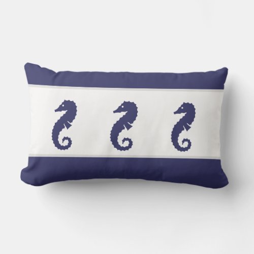 SEAHORSE  Navy Blue White  PILLOW Coastal living