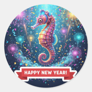 Seahorse New Year Celebration Sticker
