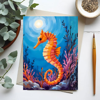 Seahorse | Ocean Animal Coral Reef Watercolor Postcard
