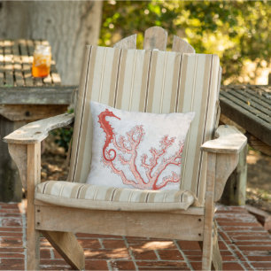 Seahorse Ocean Beach Coastal Coral Sea Gray Red Outdoor Pillow