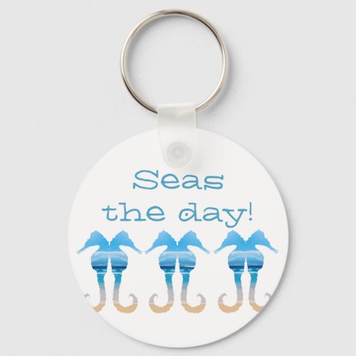 Seahorse Ocean Beach Summer Art sea Fun Quote Keychain