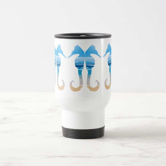 Seahorse Ocean Beach Summer Art sea seaside Travel Mug (Center)