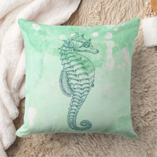 Seahorse Ocean Blue Beah Theme Throw Pillow