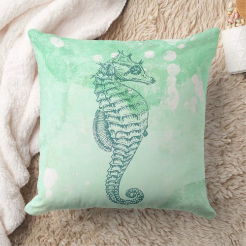 Seahorse Ocean Blue Beah Theme Throw Pillow