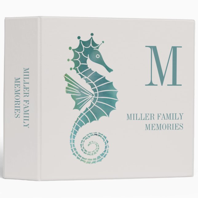 Seahorse Ocean Nautical Family Memories Scrapbook 3 Ring Binder (Front/Spine)