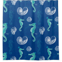 Seahorse Ocean Shells Sea Life Beach Home Decor Shower Curtain