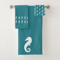 Seahorse Ocean Teal blue and white