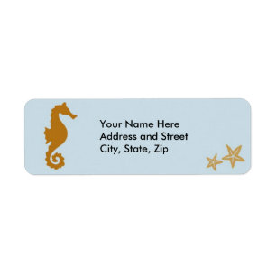 Seahorse on blue label