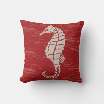 Seahorse On Red Throw Pillow by Eclectic_Ramblings at Zazzle