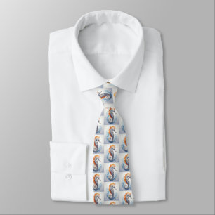 Seahorse on the ocean waves neck tie
